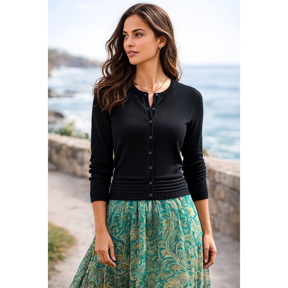 Peruvian Connection NWT Georgina Cardigan Black Button...
